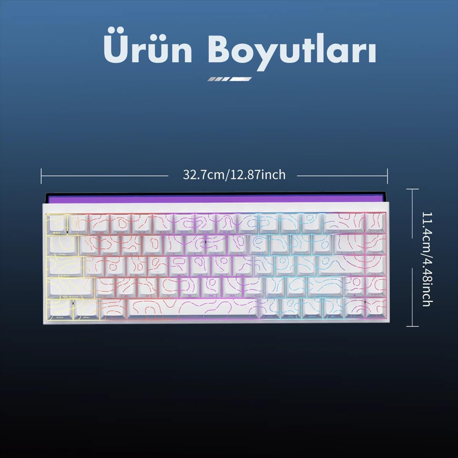 Desenli Kablolu Ergonomik Mekanik Oyuncu Klavyesi-Ambiyans Aydınlatmalı AJAZZ Nacodex NK-68 Kontur Desenli - Beyaz