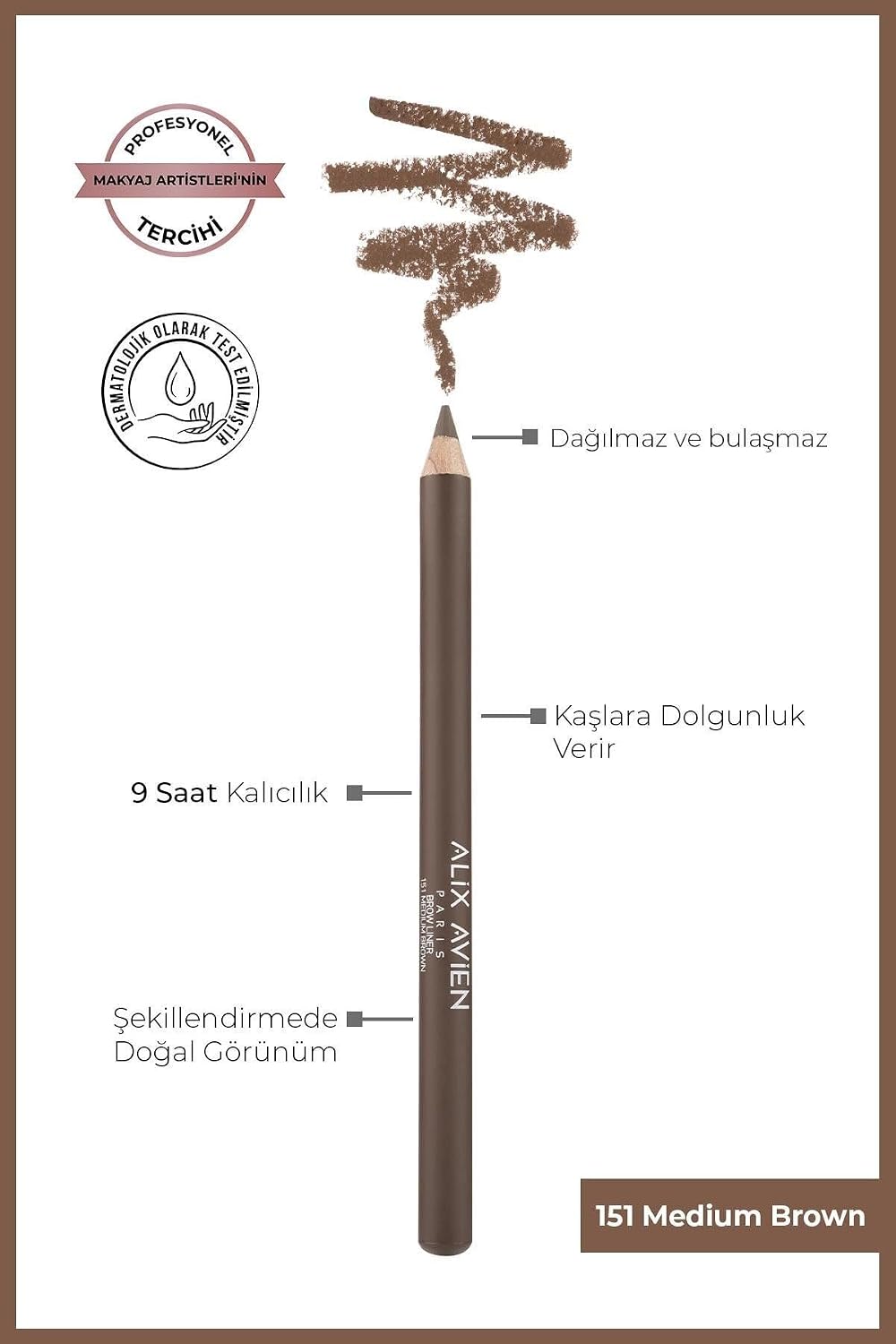 Uzun Süre kalıcı, Belirginleştirici Şekillendirici Kahve Kaş Kalemi - Brow Liner 151 Medium Brown