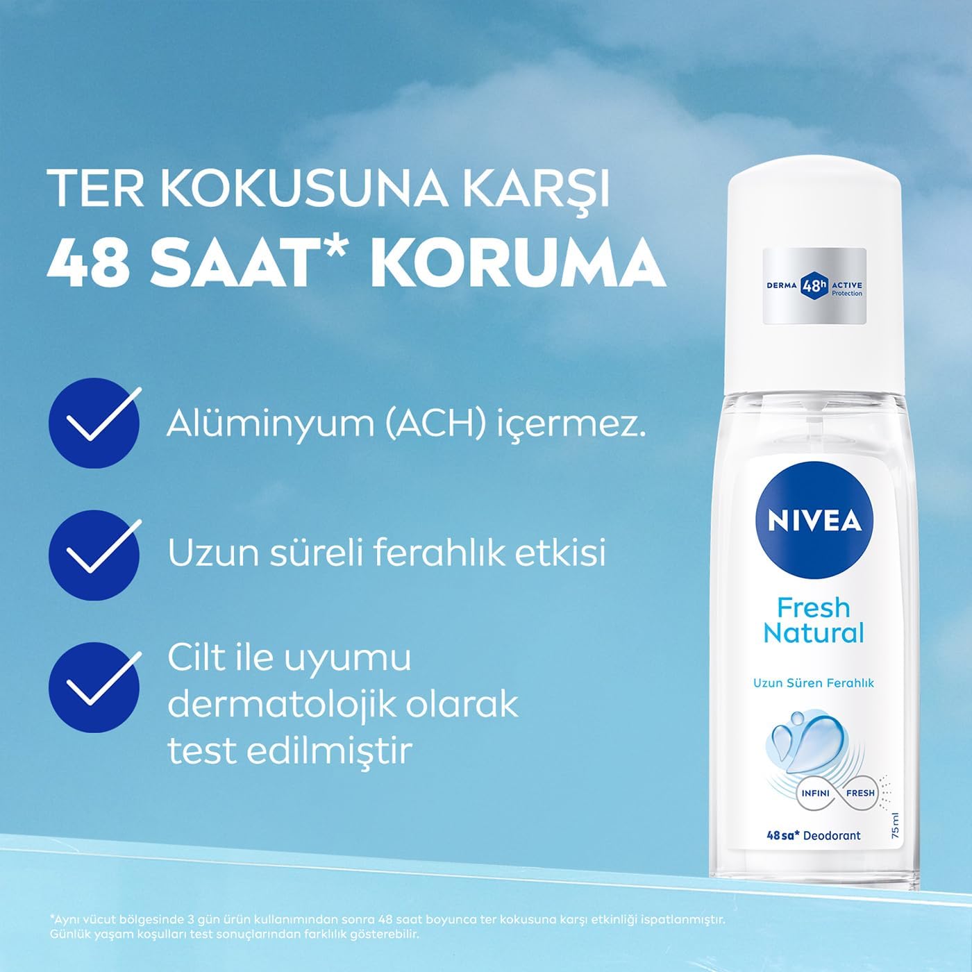 Kadın Pump Sprey Deodorant Fresh Natural 48 Saat Koruma 75 ml
