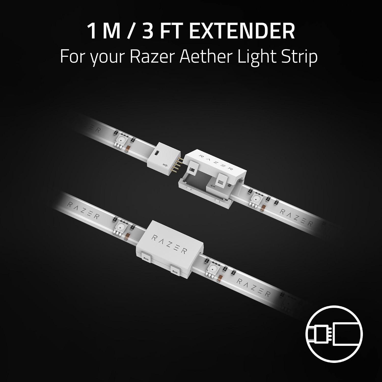 Aether Light Strip Extender - RGB LED Işık Şeridi Uzatma (1M / 3ft Genişletici, 8 Genişleticiye Kadar Bağlayın, Esnek Tasarım) Beyaz