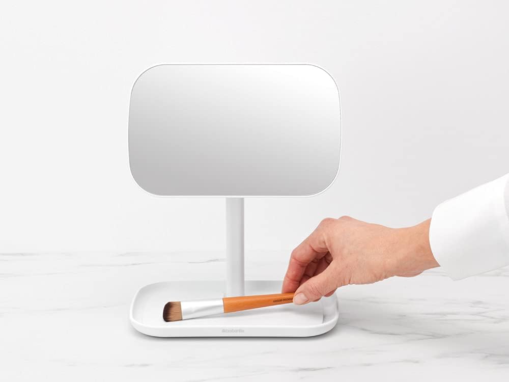 ReNew 360° Ayarlanabilir Makyaj Banyo Aynası Stand ve Depolama Tepsisi (Beyaz) Makyaj için Kaymaz Tepsi Seti, Takı, Tıraş Aksesuarları