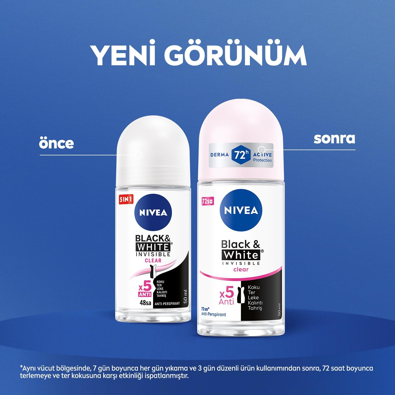 Kadın Roll On Deodorant Black & White Invisible Clear 72 Saat Anti-Perspirant Koruma (50 ml)