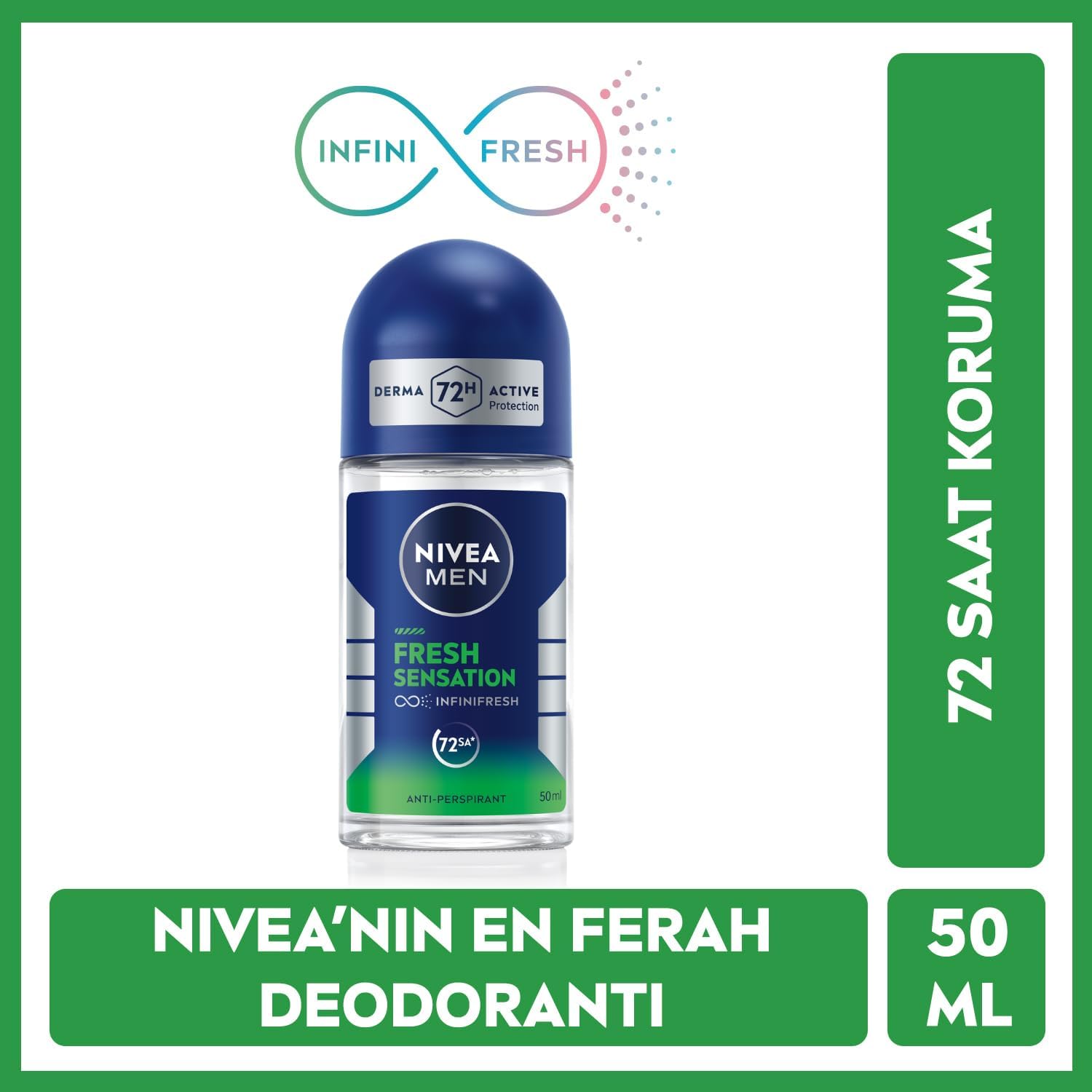Men Fresh Sensation Roll on Deodorant 50 ml,72 Saat Anti-perspirant Koruma