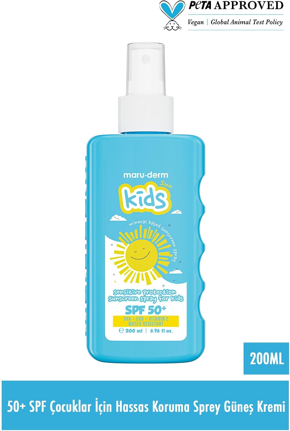 Maruderm SPF 50+ Çocuklar için Hassas Koruma Mineral Güneş Kremi Spreyi – Geniş Spektrum Koruma, Panthenol & Vitamin E ile, 200 ML