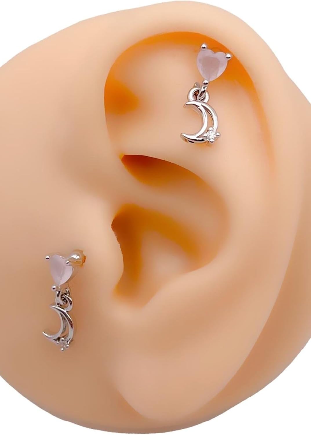 Taşlı Kalp Sallantılı Ay Tragus Helix Piercing (1adet