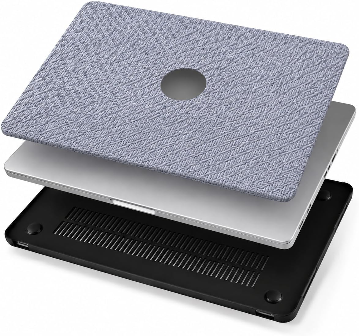 MacBook Air 13.6 İnç Kılıf Sert Koruyucu Kapak Hard Case A2681 A3113 A3240 A3449 M2 M3 M4 M5 Uyumlu Dokulu Desenli İnce Hafif Havalandırmalı Açık Mavi