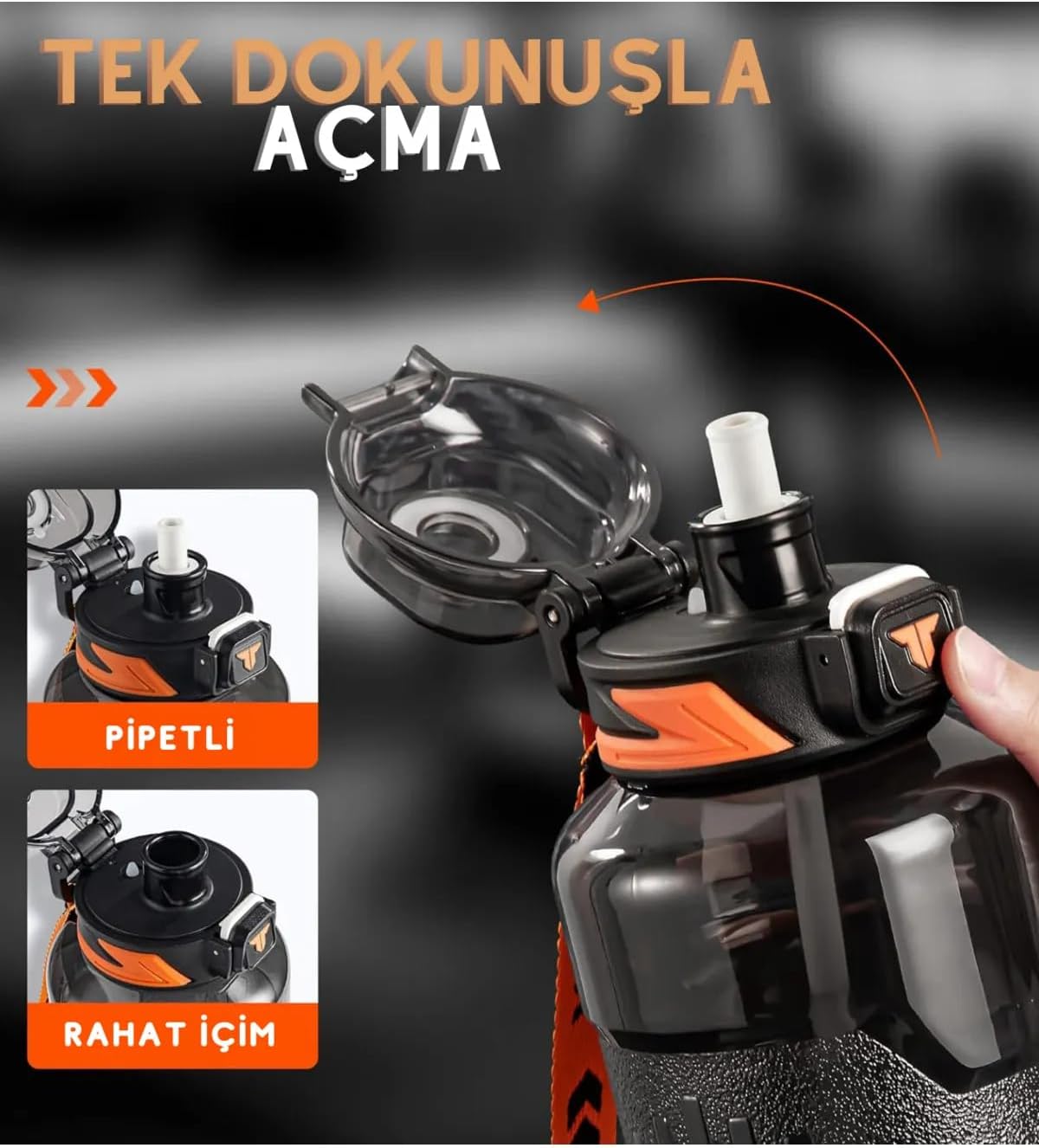 TKK 1500ml Pipetli/Pipetsiz Kullanıma Uygun Taşıma Askılı Sports Tritan Su Matarası (Pembe)