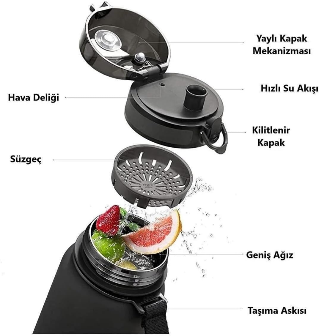 1000ml Büyük Boy Silikon Gövde Tritan Su Matarası (Kahverengi)