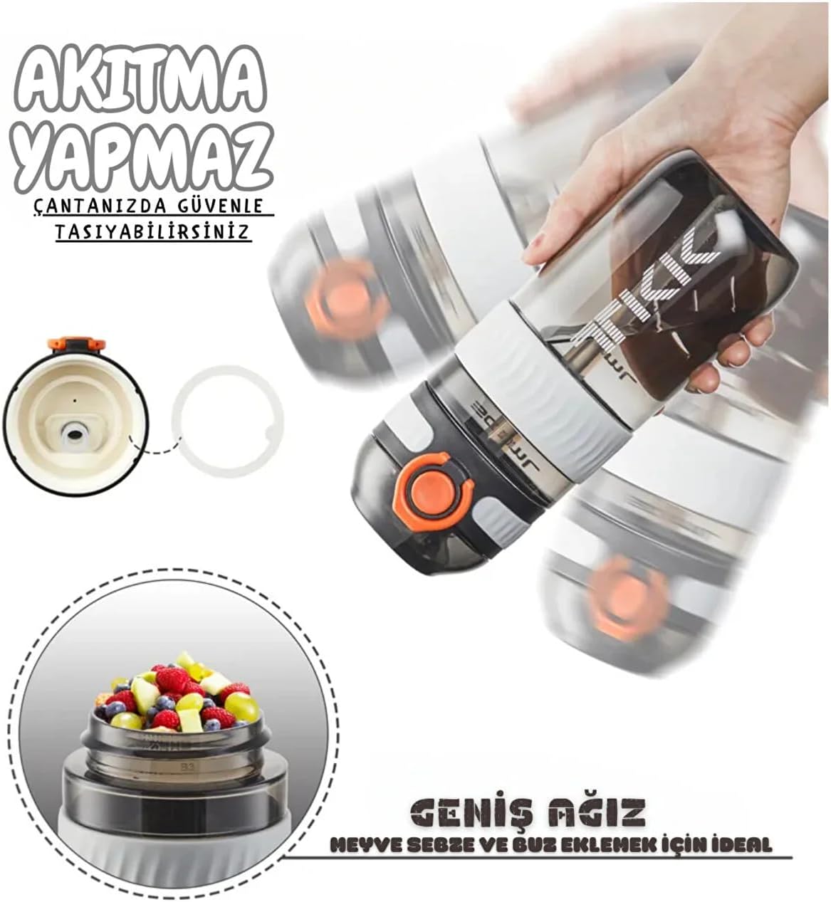 TKK 550ml Silikon Pipetli Taşıma Kulplu Dayanıklı Malzeme Tritan Spor Matara (Pembe)