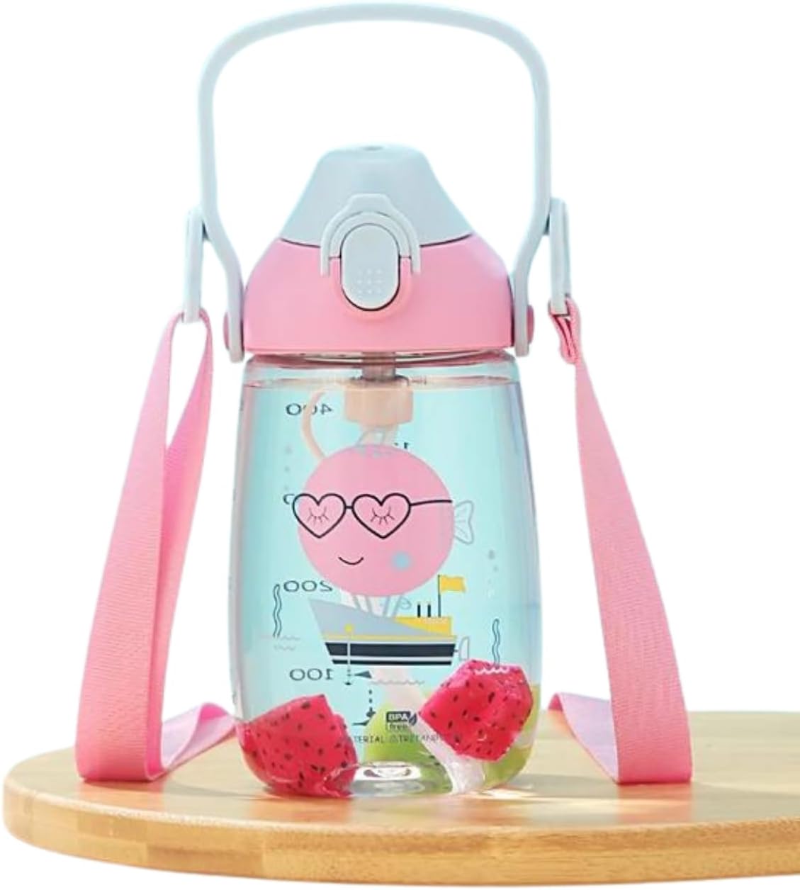 Uzspace 500ml Askılı Kulplu Pipetli Tritan Çocuk Su Matarası (Pembe-Mavi)