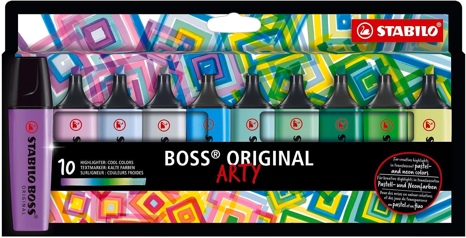 BOSS ORIGINAL ARTY - Fosforlu Kalem - 10'lu Paket - 10 Farklı Soğuk Renkler