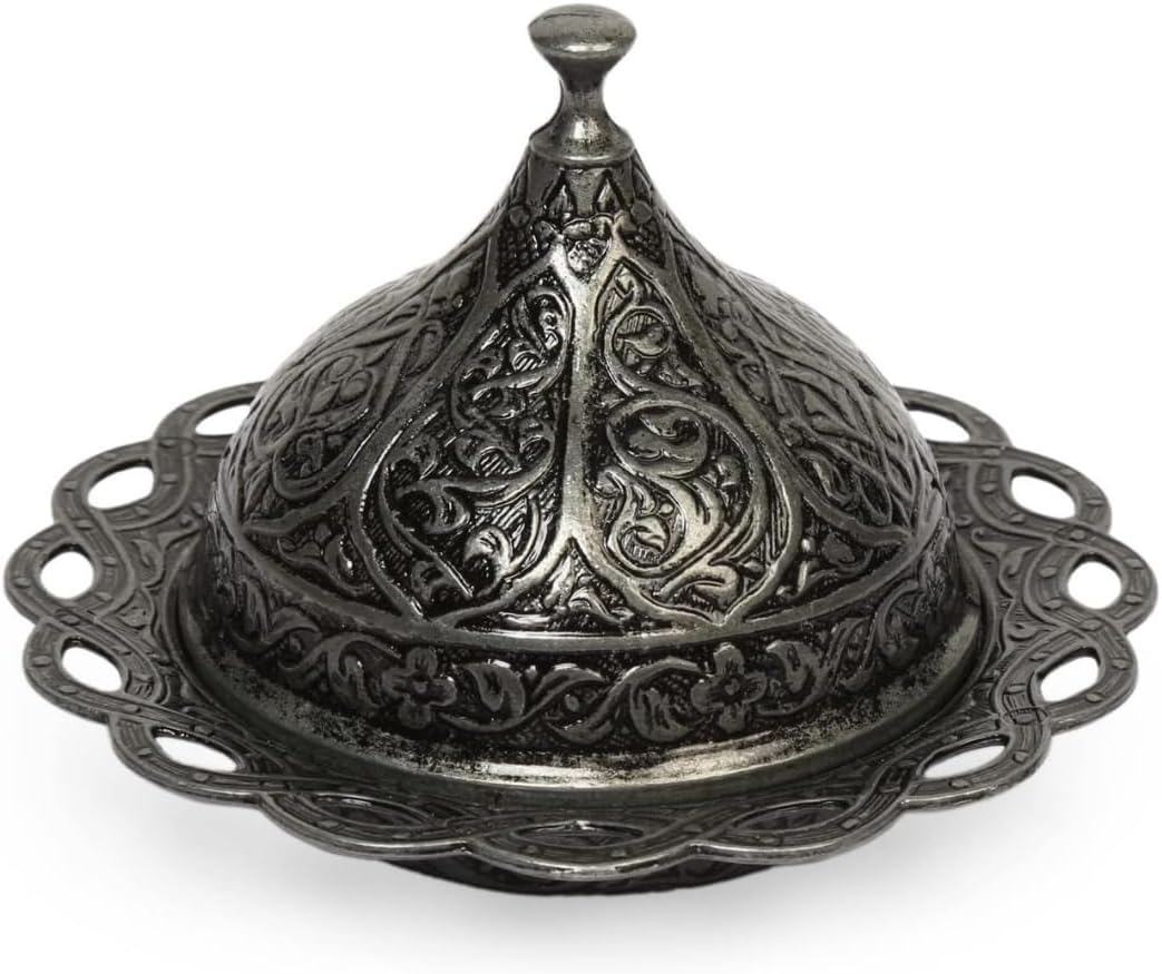 Kubbeli Osmanlı Tasarımlı Şekerlik – Kapaklı Metal Şeker, Çikolata ve Lokum Kabı – Kahve Sunumları İçin Dekoratif Şekerlik (Siyah)