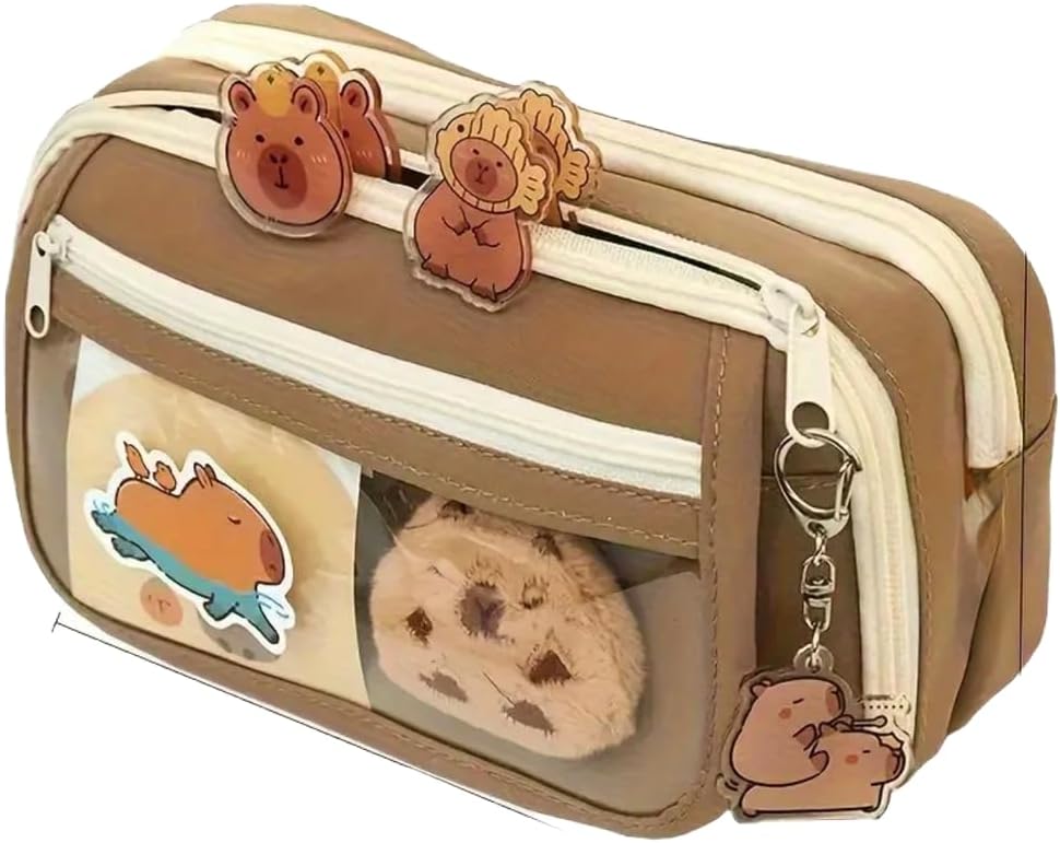 Capybara Kalem Kutusu Kapibara kalemlik büyük kapasiteli aksesuarlı geniş büyük boy Kawaii Kore Tarzı Sevimli Kalem Kutusu (1 ADET DOLL+5 ADET STİCKER DAHİLDİR)