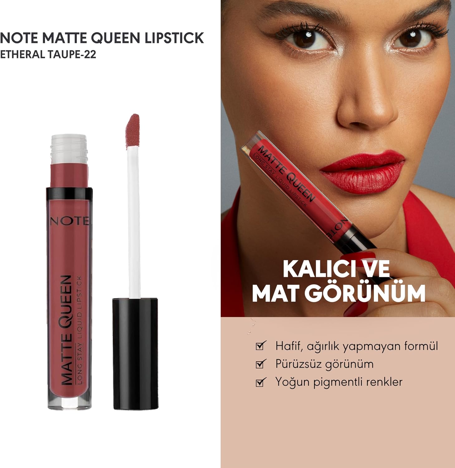 Cosmetics Matte Queen Lipstick 22 Etheral Taupe Kalıcı Likit Ruj, Kahverengi