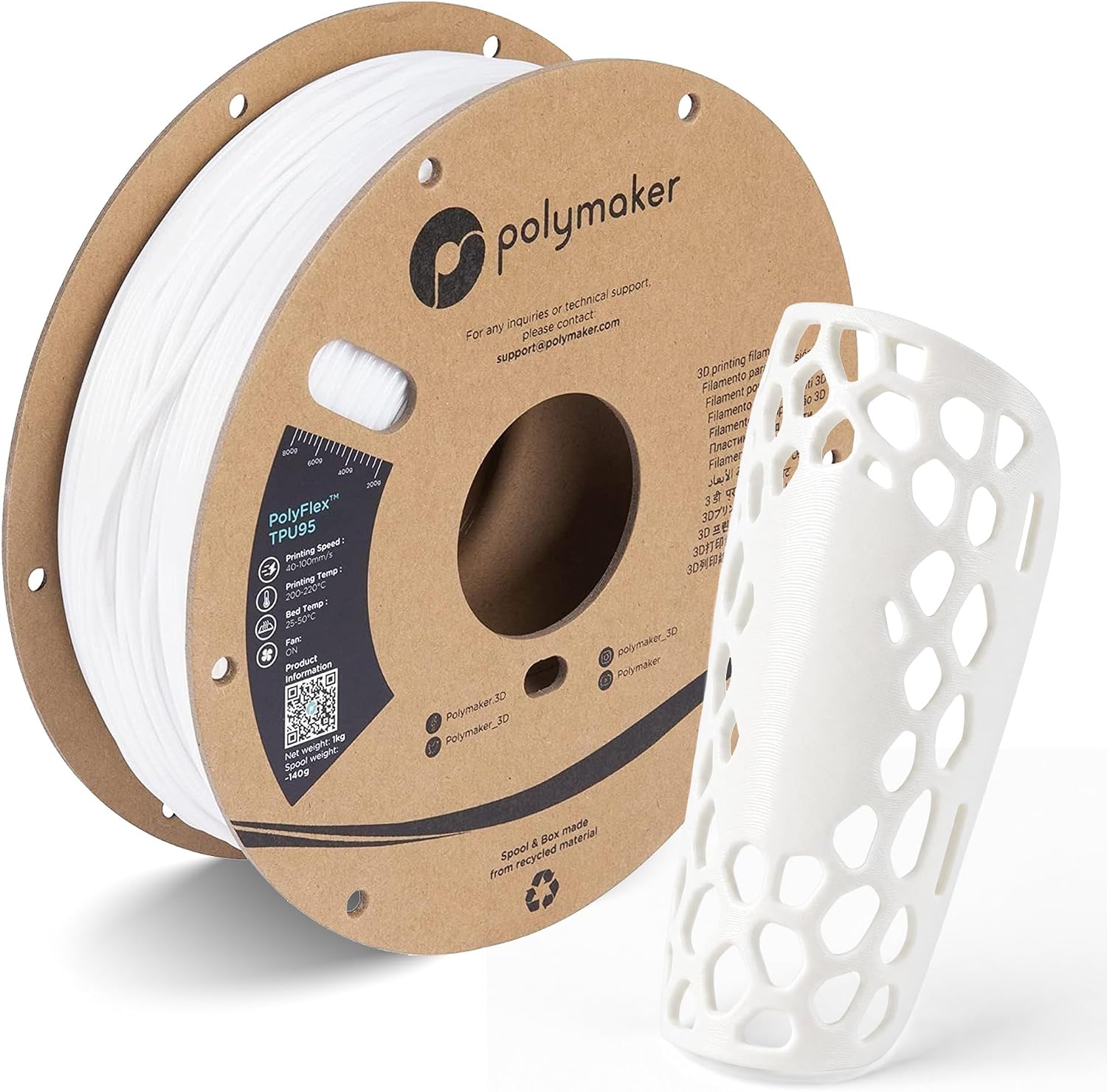PolyFlex TPU-95A Filament 1.75mm 750g Beyaz 1 Adet TPU PD01002