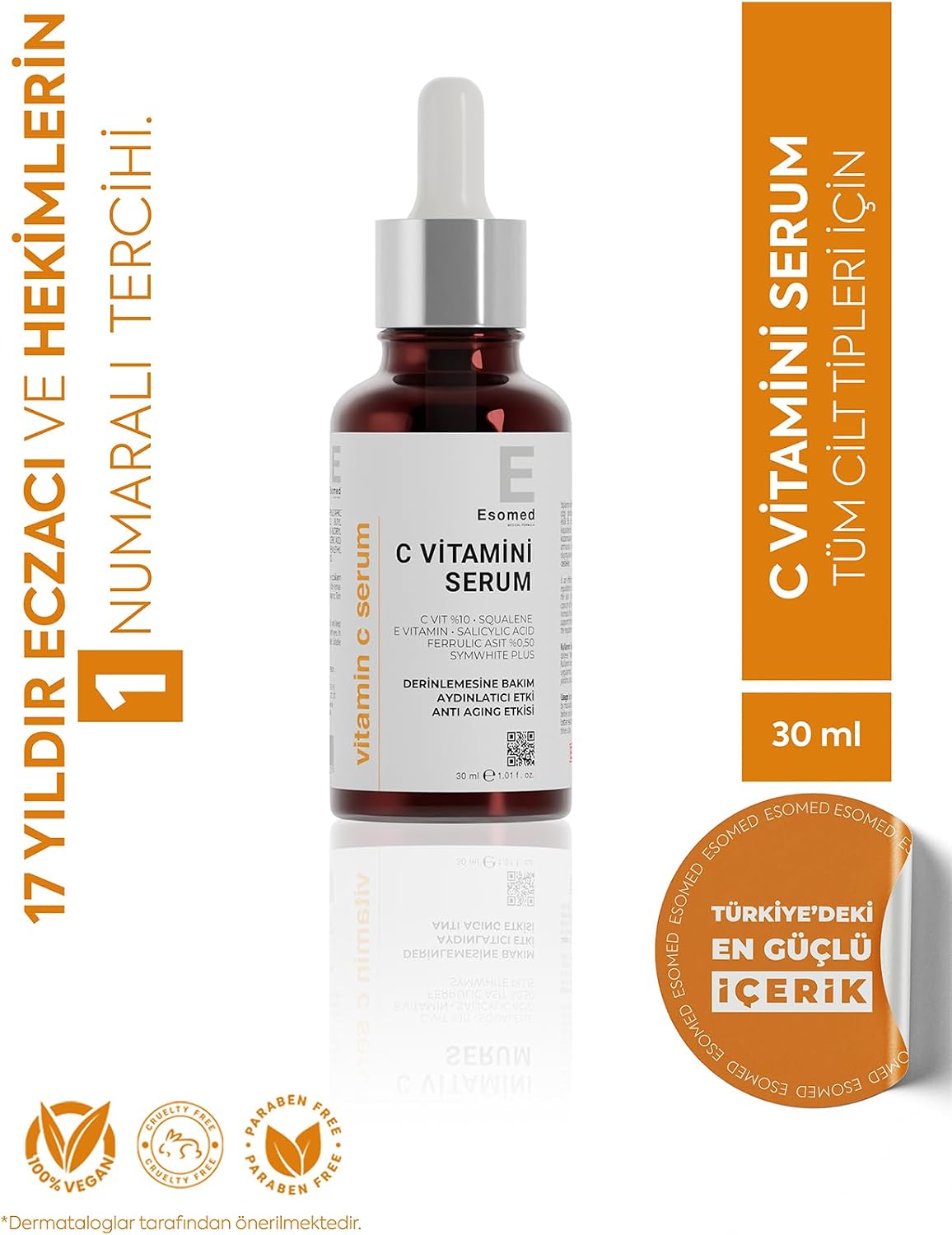 C Vitamini Serumu –%10 C Vitamini + Squalane + Ferulik Asit + E Vitamini Kırışıklık Karşıtı C Vitaminli Serum 30ml