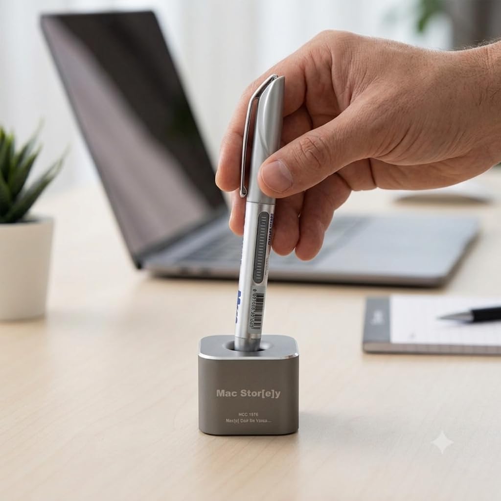 Premium Metal Kalem Standı, Alüminyum Masaüstü Kalem Tutucu, Ağır Tabanlı Tekli Kalemlik Organizer, Dolma Kalem, Roller Kalem ve Stylus Kalem Uyumlu, Ofis Masa Aksesuarı Gri