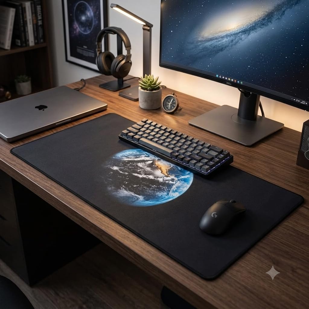 Kaymaz Taban Dikişli Mousepad Dünya Desenli Oyuncu Gaming Mouse Pad 30x70 CM