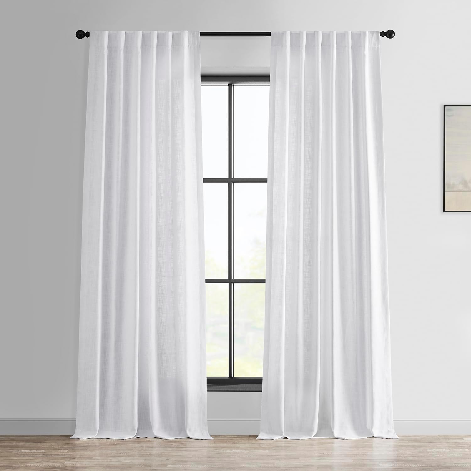 Yatak Odası için Yarı Şeffaf Suni Keten Perdeler 96" Uzun Işık Filtreleme Oturma Odası Pencere Perdesi (1 Panel), 50G x 96L, Pirinç Beyazı