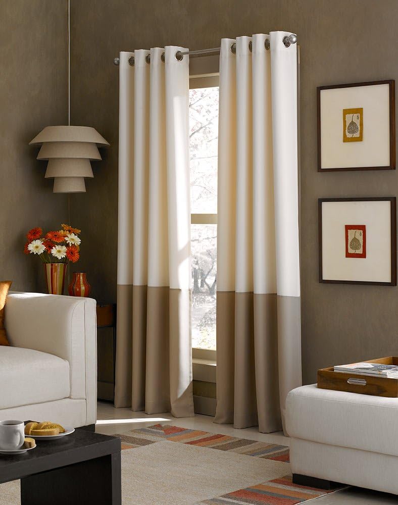Kendall Color Block Gromet Perde Paneli, 213 cm, Fildişi/Bronz