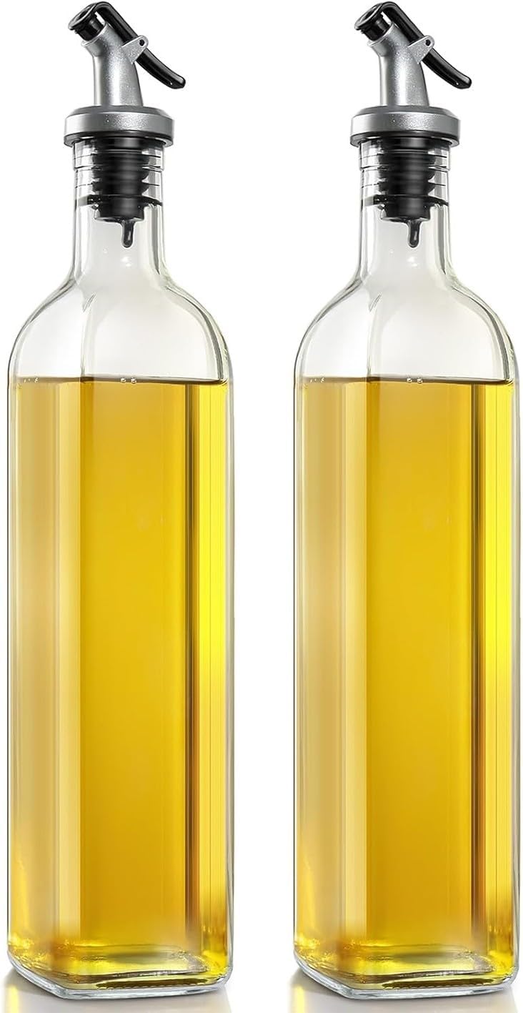 2’li Cam Yağdanlık Seti – 500 ml Sızdırmaz Kapaklı Damlatmaz Yağ Şişesi, Zeytinyağı ve Sirke İçin Cam Yağlık, Sıvı Yağ Saklama ve Dökme Şişesi