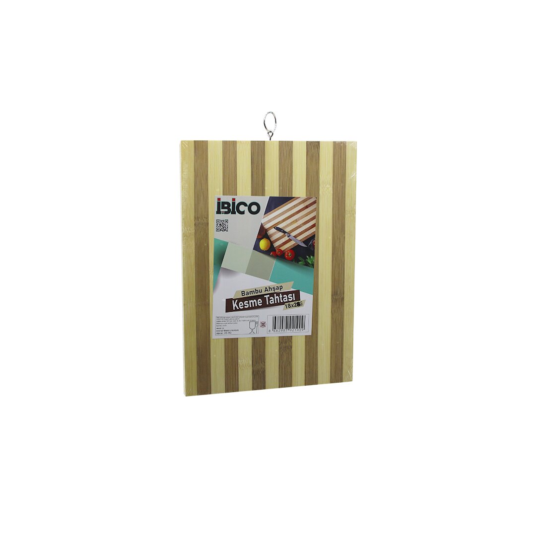 18 X 28 X 1.4CM BEYAZ ÇİZGİLİ AHŞAP BAMBU KESİM PANOSU - KESME TAHTASI METAL KULPLU