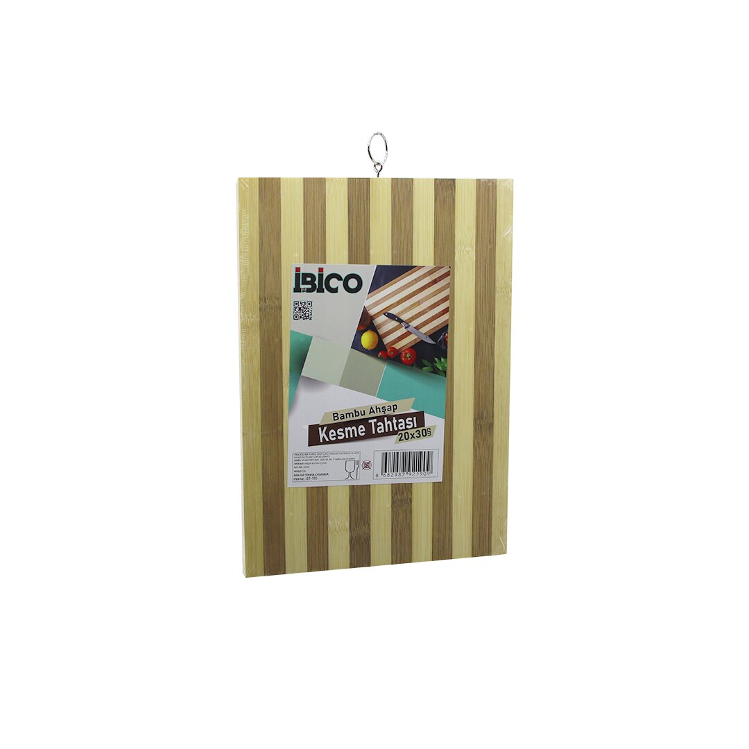 20 X 30 X 1.4CM BEYAZ ÇİZGİLİ AHŞAP BAMBU KESİM PANOSU - KESME TAHTASI METAL KULPLU