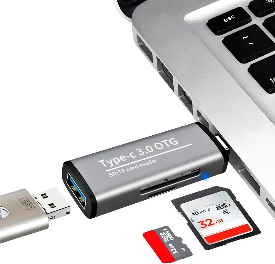 Kyrotech Macbook, Type-C Portlu Telefon, Tablet, Bilgisayar, Uyumlu Type-C to USB 3.0 SD Micro SD Kart Okuyucu 3 Portlu Çevirici Dönüştürücü Hub Adaptör