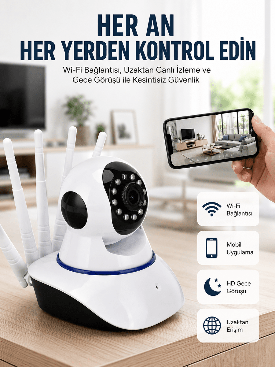 LED Aydınlatmalı 5 Antenli Motorlu 1080P Wifi Kamera Sensörlü Yeni Nesil
