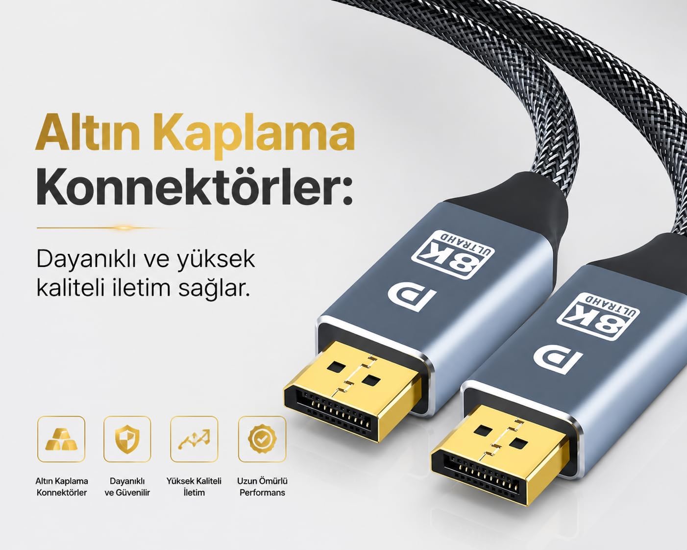 5 Metre 8K DisplayPort Kablosu DP 1.4V, 8K 240Hz UHD, 7680x4320P, Projeksiyon İçin Yüksek Hızda Bağlantı, Notebook, TV, Game Box ve Projeksiyon Cihazı Uyumlu | ZR834 (5 Metre)