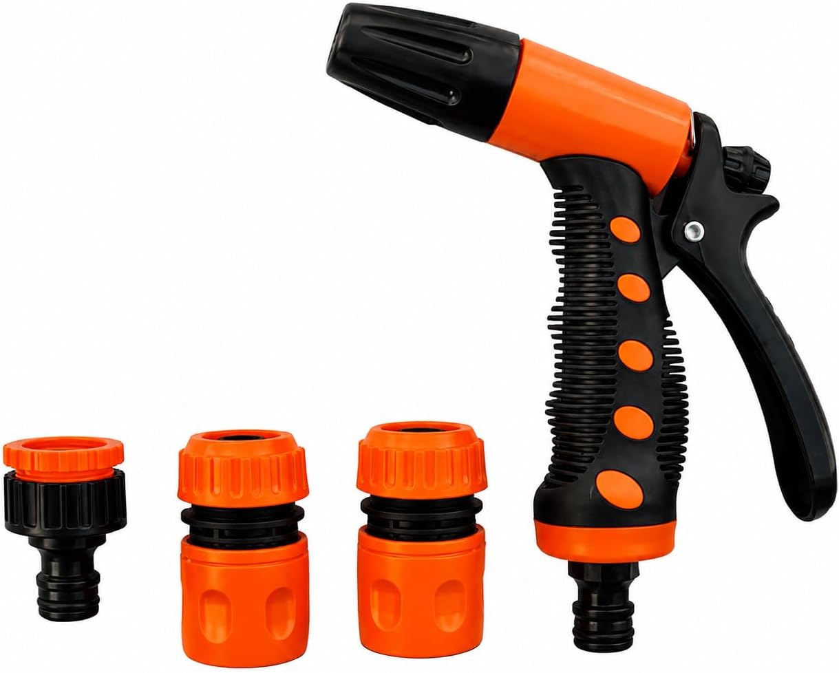KINETEX 5'i 1 Arada Sulama Tabancası, 5 Modlu Ayarlanabilir Bahçe Hortumu Başlığı, Ergonomik Tetikli Su Püskürtme Aparatı, Hortum Bağlantı Adaptörlü Bahçe Yıkama ve Sulama Seti