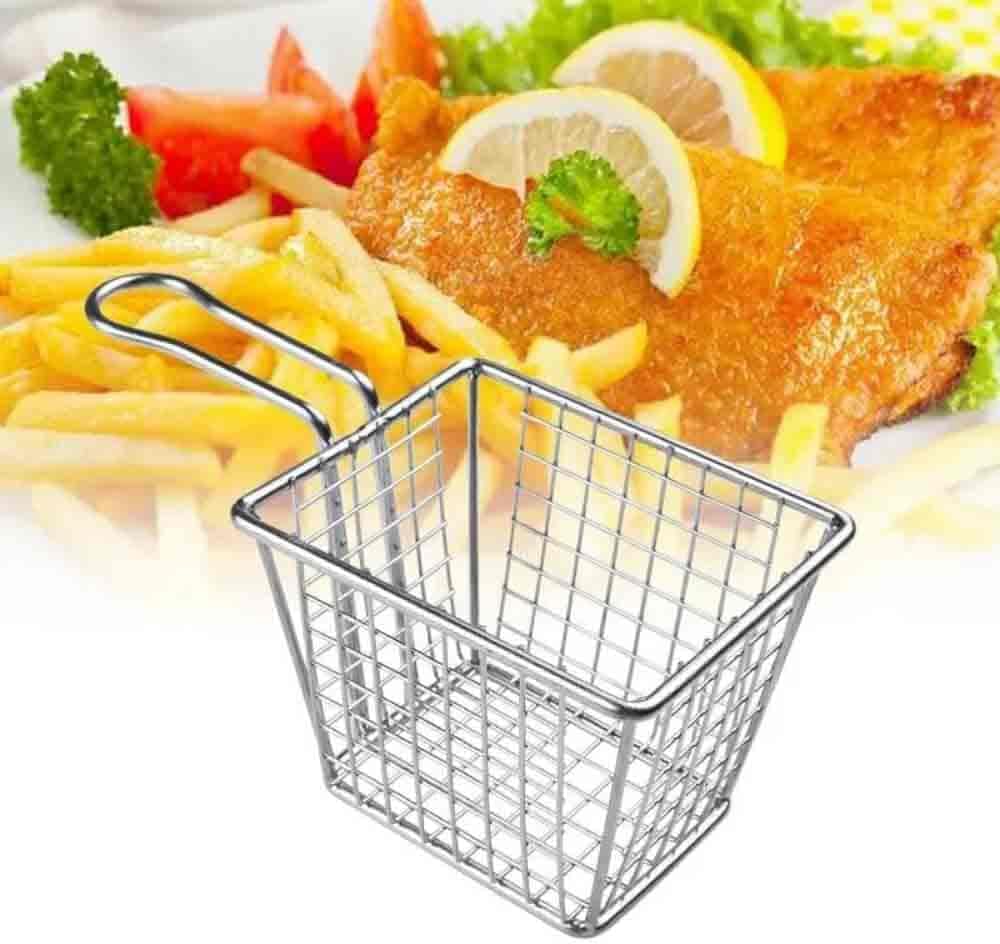 Patates Sunum Kare Seyrek Paslanmaz Çelik Sepet - Patates Sosis Börek Sunumluk Sepeti