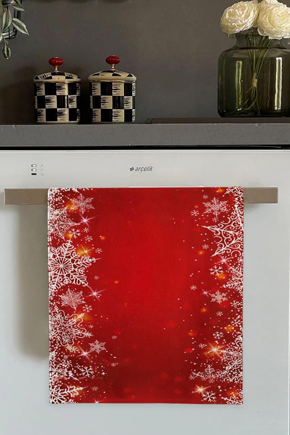 Kırmızı Yeni Yıl Temalı Yılbaşı Fırın Mutfak Havlusu 30X50Cm