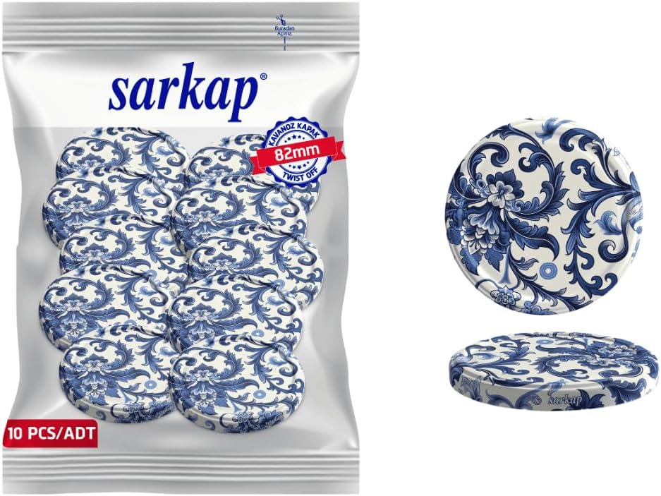 Sarkap Kavanoz Kapağı, 82mm, Hava Geçirmez, Sızdırmaz, Konserve için Uygun, 10'lu Paket (Sarmaşık)