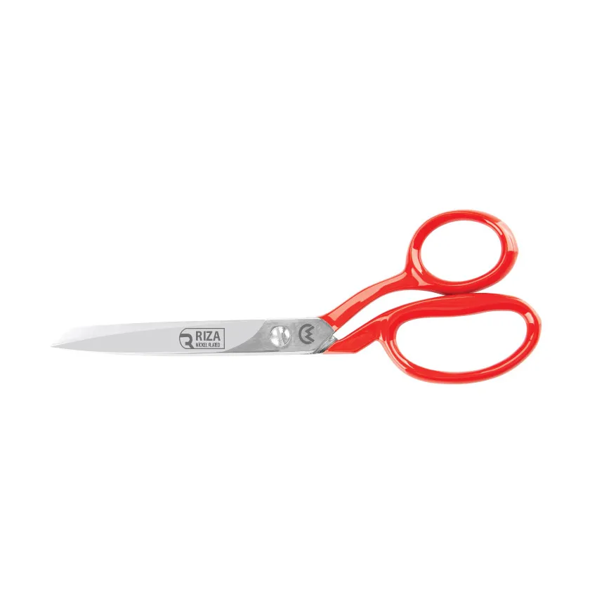 3257-8 Tekstil / Yatık Konfeksiyon Makası No: 8 inç / 20,32cm - Nikel Kaplama, Kırmızı Saplı, Mikro Tırtıllı