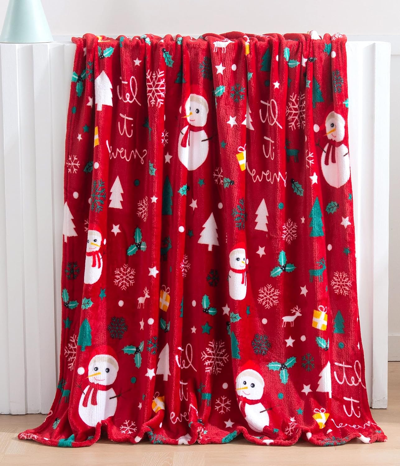 Lüks Kadife Süper Yumuşak Noel Baskıları Polar Battaniye-Tatil Teması Ev Dekoru Kış Yatakları, Kanepe ve Hediye için Tüylü Sıcak ve Rahat Örtüler, 127 x 152 cm, Kırmızı Kardan Adam