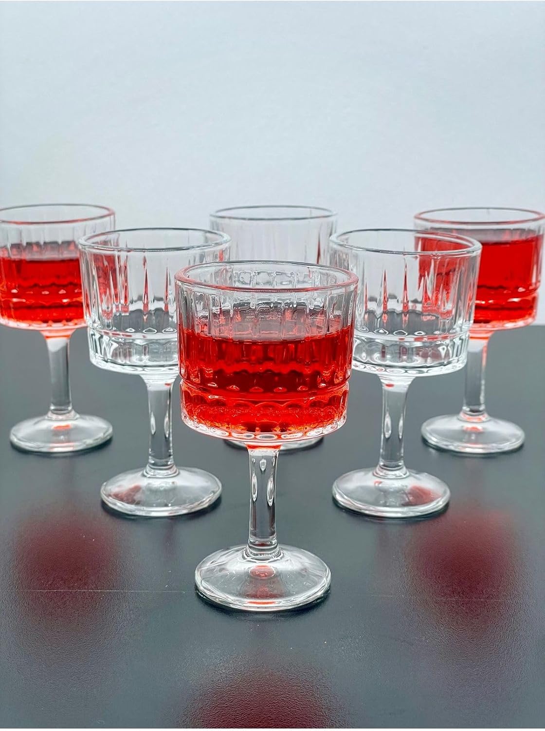 6 Kişilik Cam Ayaklı Pinterest Model Çizgili Kahve Yanı Bardağı Bardak 50ml