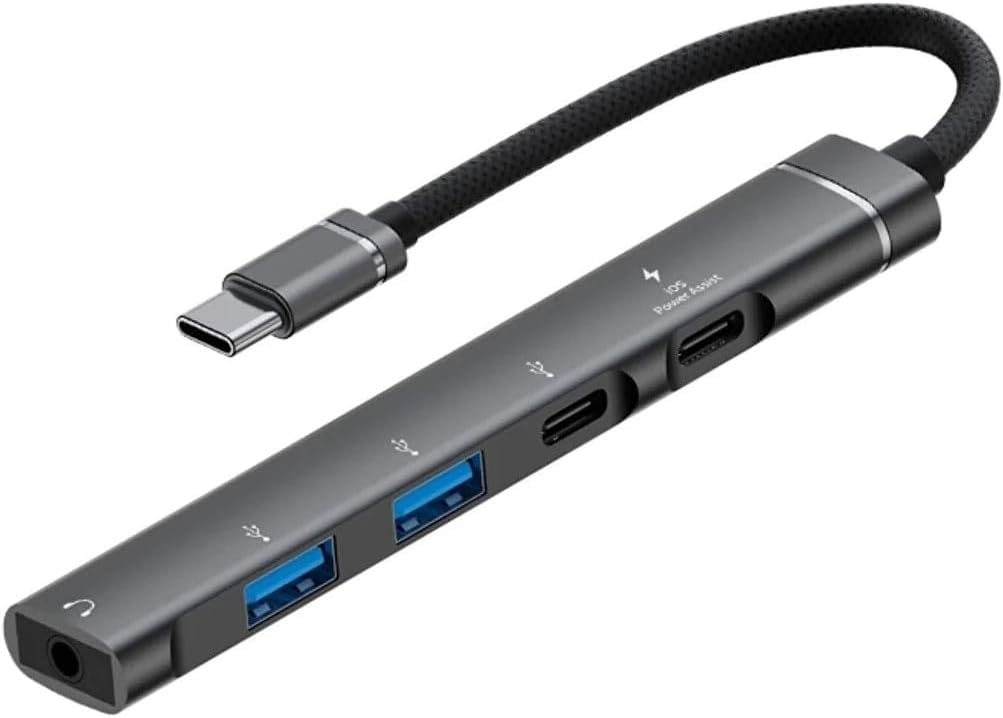 CR15 5in1 Type-C'den 2ad Type-C, 2ad USB A Çoklayıcı 3,5mm Kulaklık Çıkışlı USB C Adaptör Alüminyum Kasa
