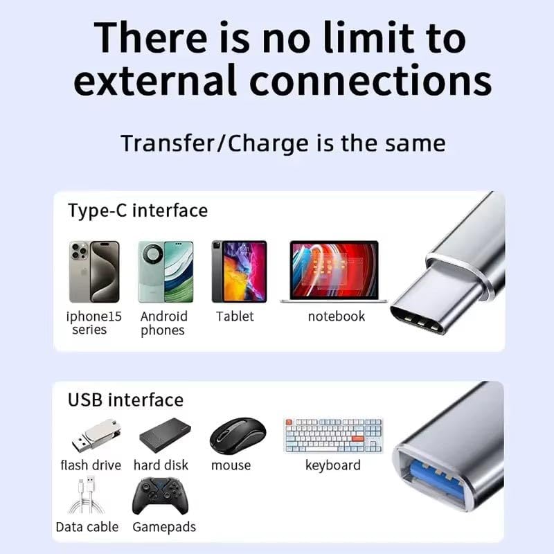 Ga90 Type-C to USB 3.0 5Gbps Hız OTG Adaptör Alüminyum Kasa Örgü Kablo i-Phone 15 ve Üstü