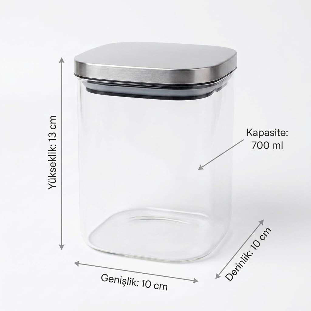 700ml Sızdırmaz Vakumlu Metal Kapaklı Borosilikat Cam Kavanoz – Hava Geçirmez & Dayanıklı Gıda Saklama Kabı (10cm x 13cm)