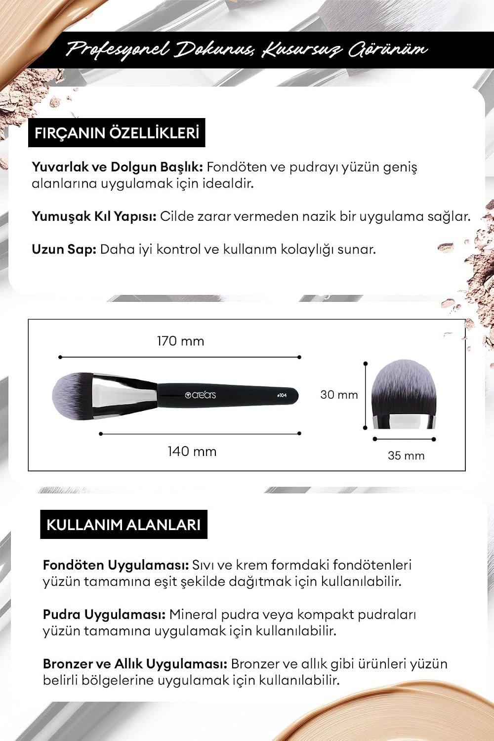Düz Fondöten Fırçası Face Paint Brush 104