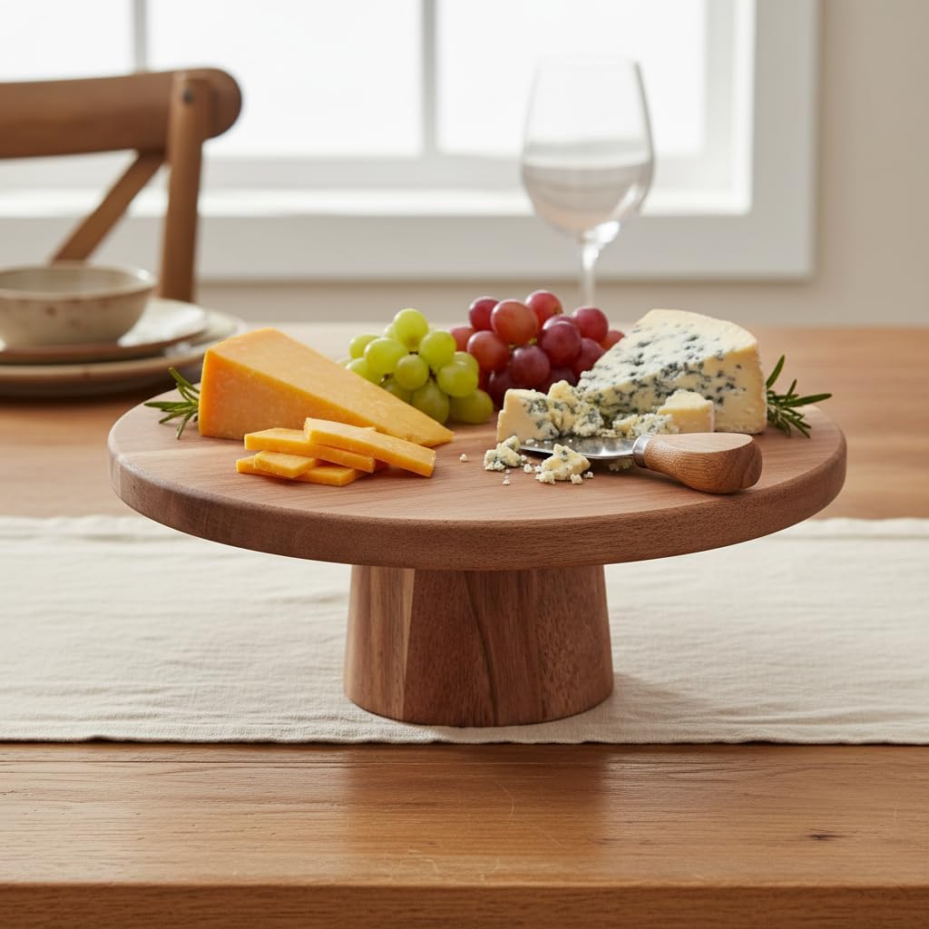 Doğal Akasya Ahşap Ayaklı Sunum Tahtası ve Kesme Panosu - 24.5x9.5x1.5 cm Dekoratif Kahve, Peynir ve Sushi Servis Tepsisi