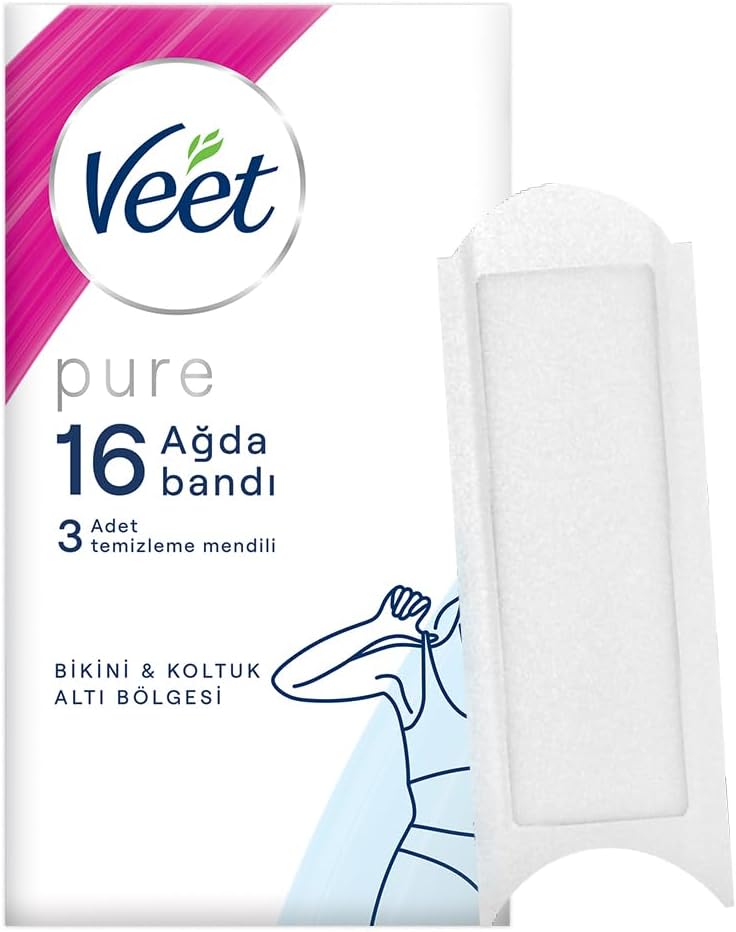 Pure Hipoalerjenik Bikini Bölgesi & Koltuk Altı İçin Parfümsüz Sir Ağda Bandı (1 x 16 Adet), Bant