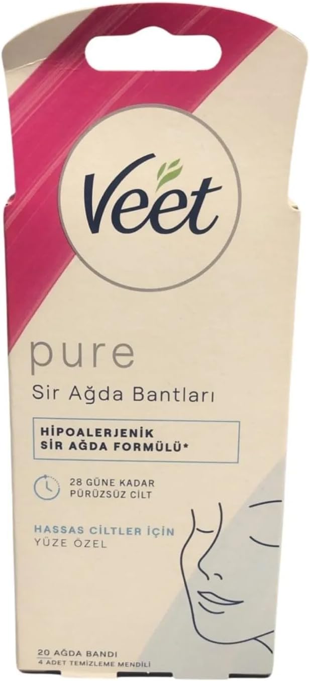 Pure Hipoalerjenik Yüz İçin Parfümsüz Sir Ağda Bandı (1 x 20 Adet), Tüy Alma