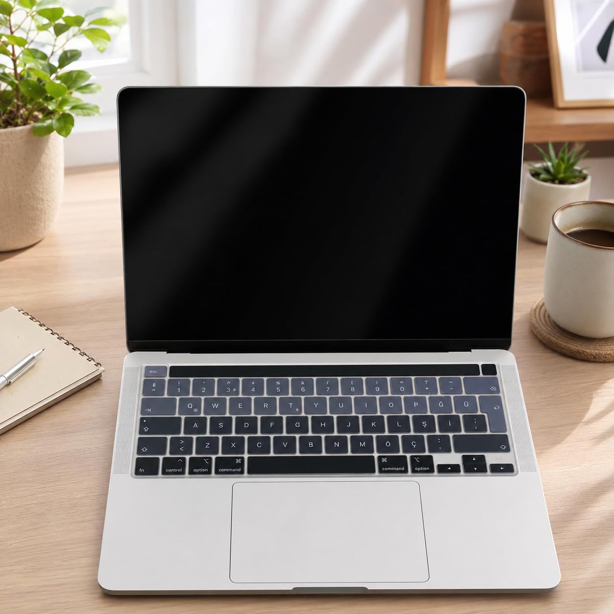 MacBook Klavye Koruyucu Türkçe Q A2338 M1 M2 13 inç A2251 A2289 A2141 16 inç UK ISO Ters L Enter Silikon Keyboard Cover Touch Bar Siyah Gri