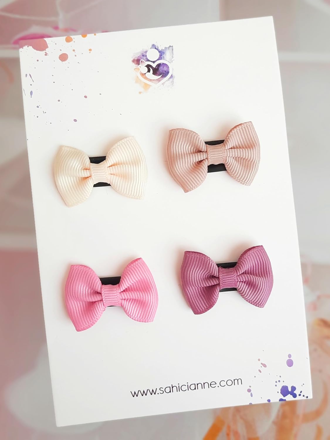 Mini Kurdele Fiyonk Saçsız Bebek Tokası 3cm - Seyrek saçlı bebeklere özel saçtan düşmeyen toka (Natural pink, 4'lü set)
