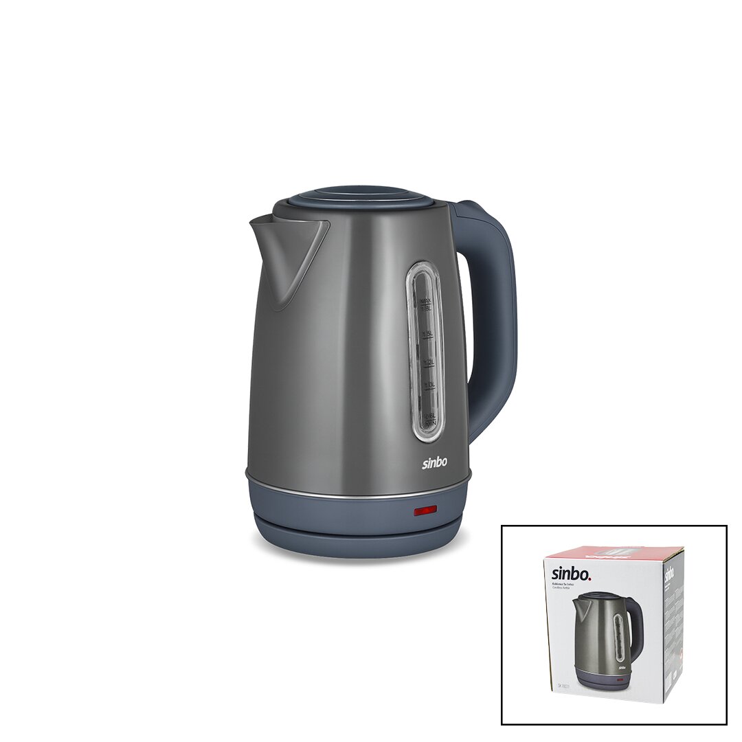 GRİ ÇELİK KETTLE SU ISITICISI KABLOSUZ KULLANIM 1.8LT 360 DERECE DÖNEBİLME OTOMATİK KAPANMA SK-8031