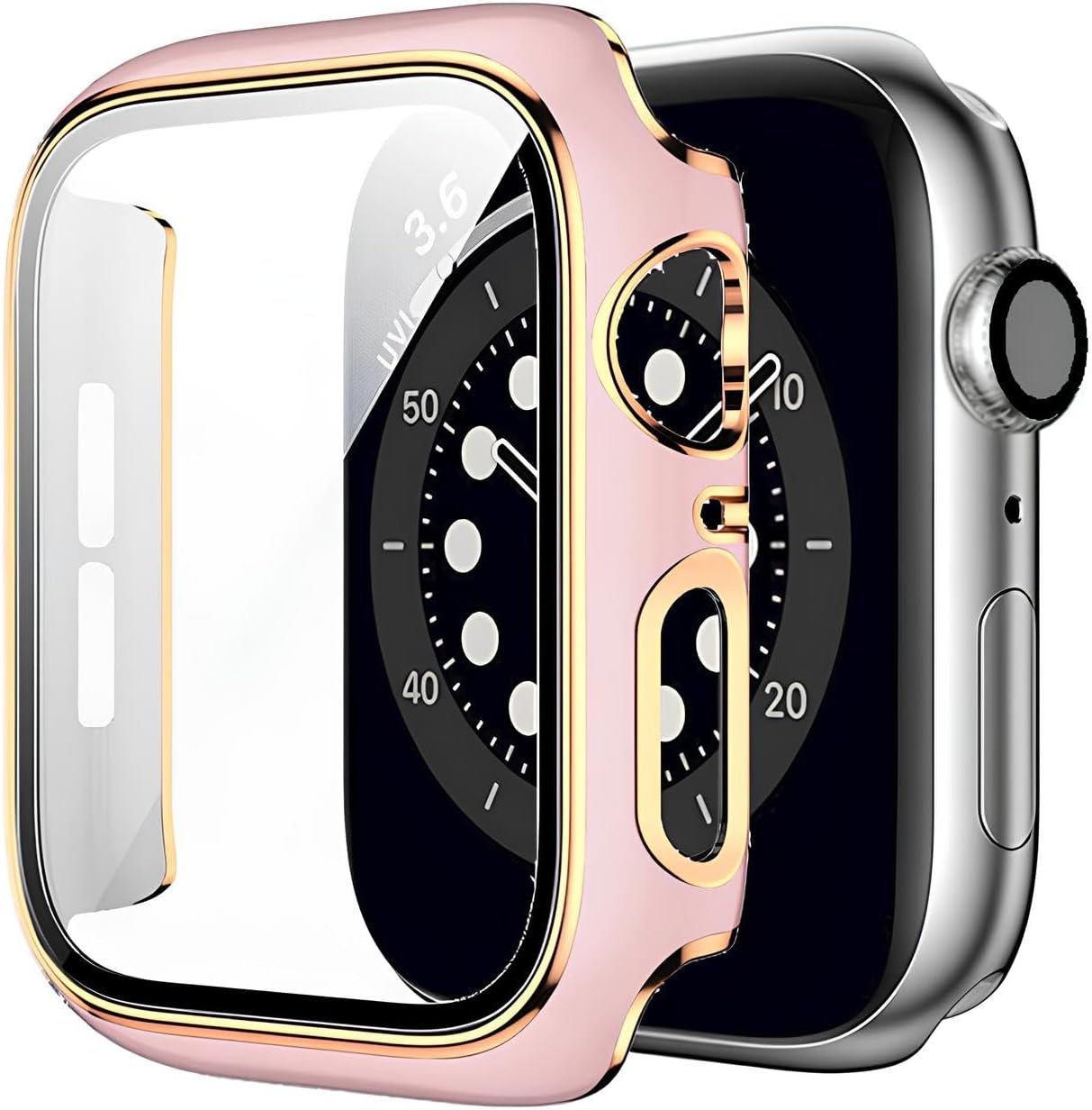 [Watch 8 7 45MM] Watch 8 7 45MM Watch Kasa Rose Ekran Koruyucu Kırılmaz Cam ve Tam Kaplayan Watch Kasa Koruyucu Kılıf Yüksek Hassasiyetli Tam Kaplayan Kılıf Apple Watch 8 7 45MM ile Uyumludur