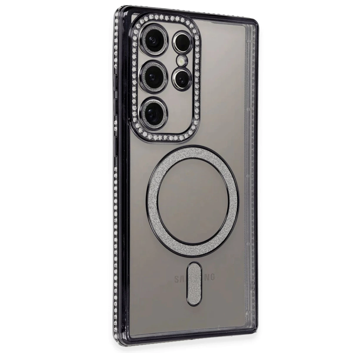 Samsung Galaxy S24 Ultra Kılıf Joke Simli Magneticsafe Kılıf - Siyah