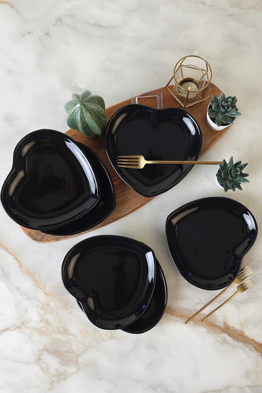 Siyah Kalp Pasta Tabağı 20 Cm 6 Adet 650